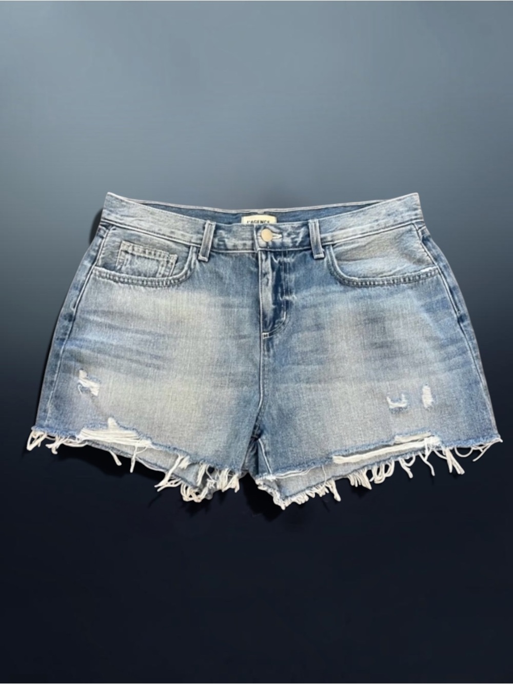 L’AGENCE DISTRESSED FRAYED DENIM SHORTS SIZE 30
